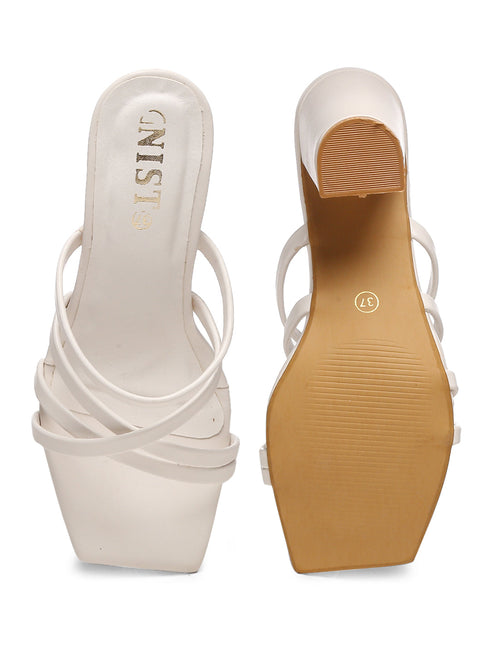 GNIST White Strappy Block Heel