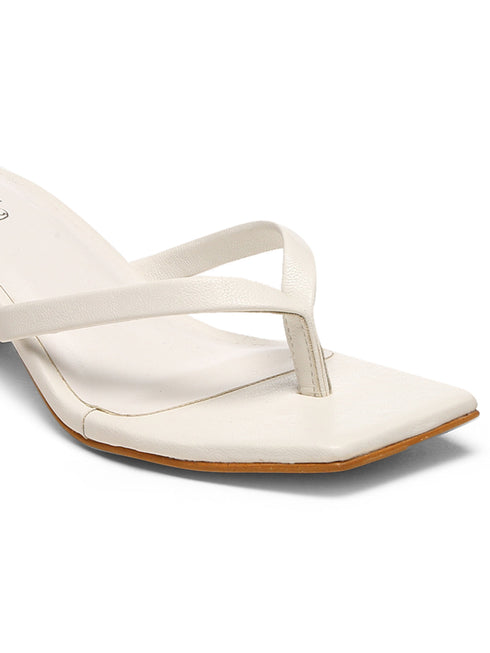 GNIST White V shape Block Heel
