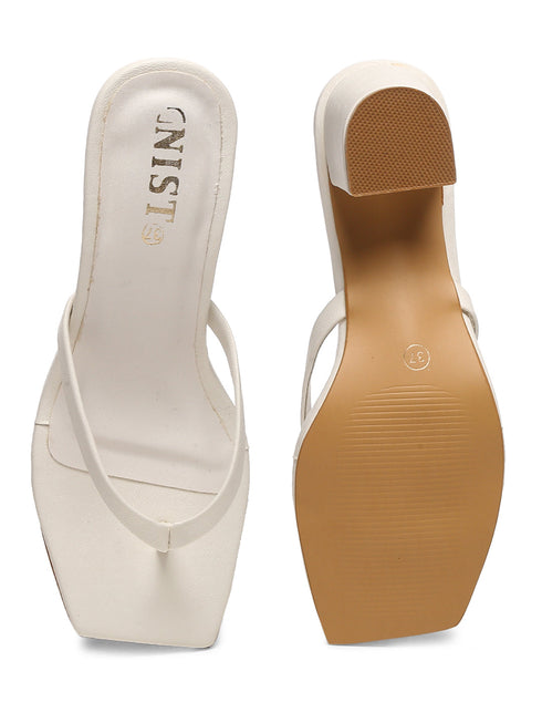 GNIST White V shape Block Heel