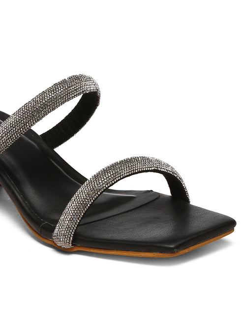 GNIST Black Embellished Party Block Heel
