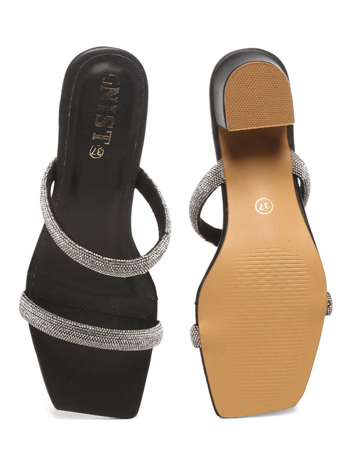 GNIST Black Embellished Party Block Heel