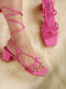 GNIST Hot Pink Strappy Tie up Block Heel Sandal