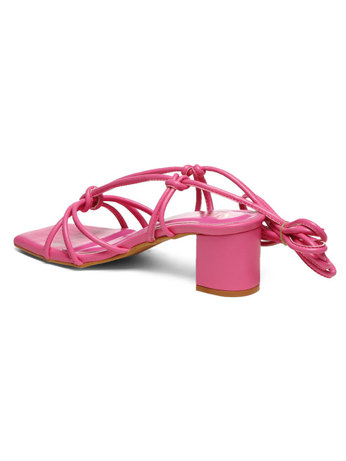GNIST Hot Pink Strappy Tie up Block Heel Sandal