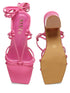 GNIST Hot Pink Strappy Tie up Block Heel Sandal