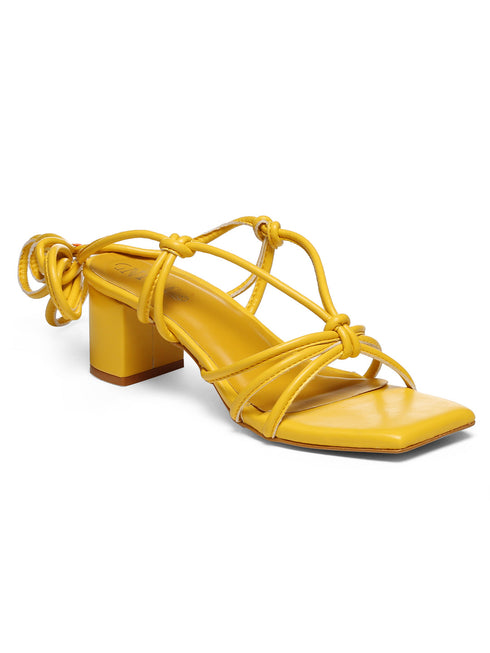 GNIST Yellow Strappy Tie up Block Heel Sandal