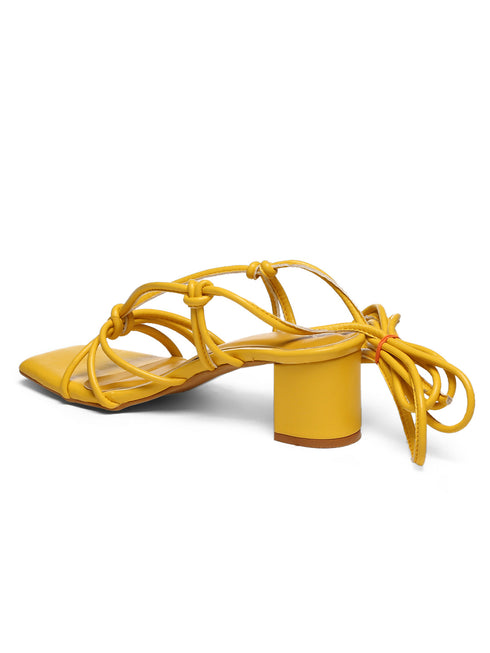 GNIST Yellow Strappy Tie up Block Heel Sandal
