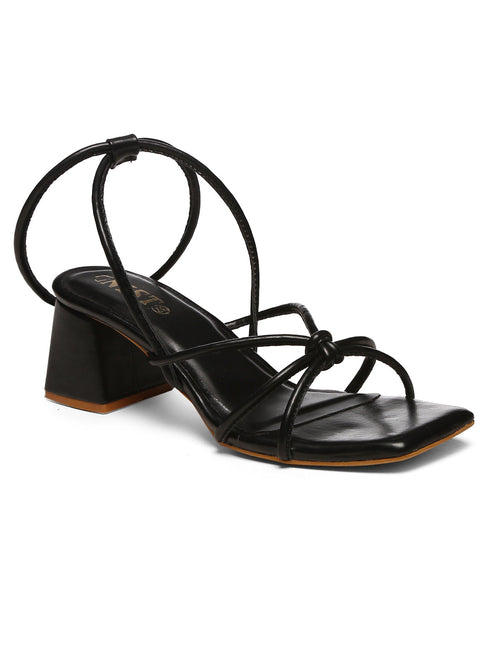 GNIST Black Strappy Tie up Block Heel Sandal
