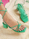 GNIST Green Strappy Tie up Block Heel Sandal