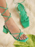 GNIST Green Strappy Tie up Block Heel Sandal