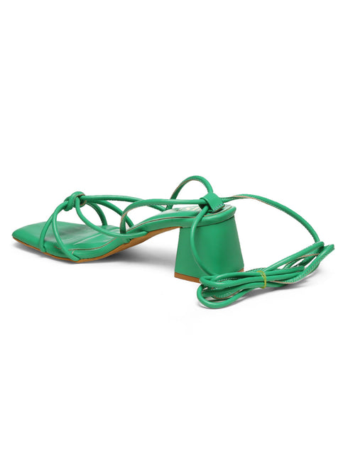 GNIST Green Strappy Tie up Block Heel Sandal
