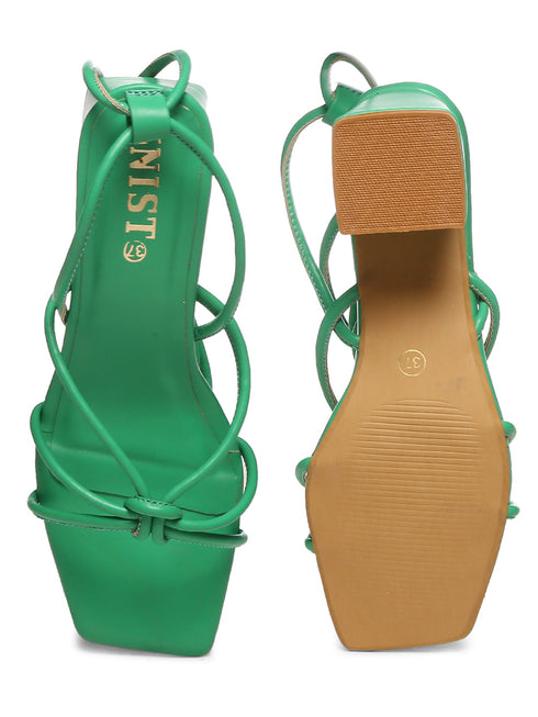 GNIST Green Strappy Tie up Block Heel Sandal