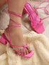 GNIST Hot Pink Strappy Tie up Block Heel Sandal
