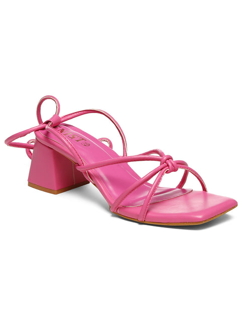 GNIST Hot Pink Strappy Tie up Block Heel Sandal