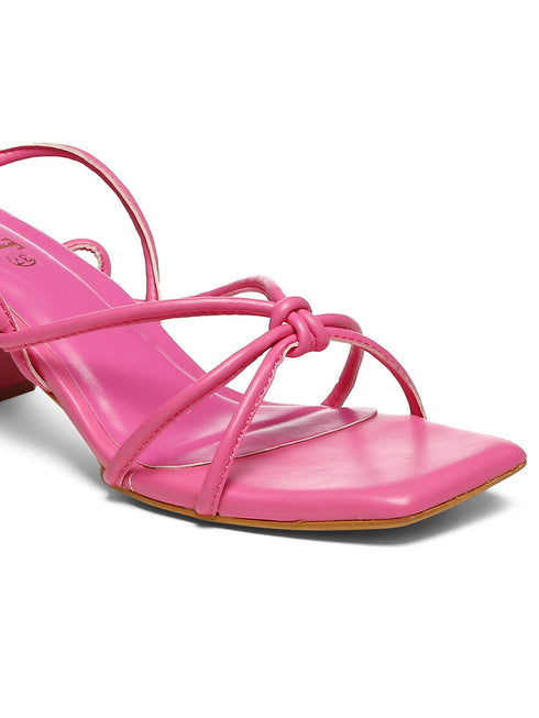 GNIST Hot Pink Strappy Tie up Block Heel Sandal