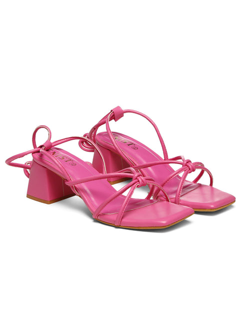 GNIST Hot Pink Strappy Tie up Block Heel Sandal