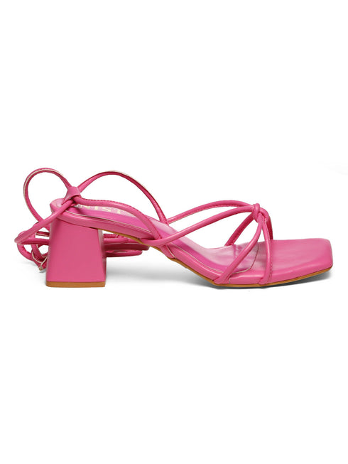 GNIST Hot Pink Strappy Tie up Block Heel Sandal