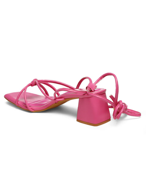 GNIST Hot Pink Strappy Tie up Block Heel Sandal