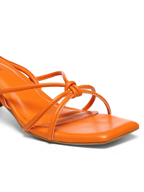 GNIST Orange Strappy Tie up Block Heel Sandal