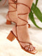 GNIST Tan Strappy Tie up Block Heel Sandal