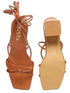 GNIST Tan Strappy Tie up Block Heel Sandal