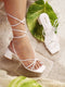 GNIST White Strappy Tie up Block Heel Sandal