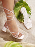 GNIST White Strappy Tie up Block Heel Sandal