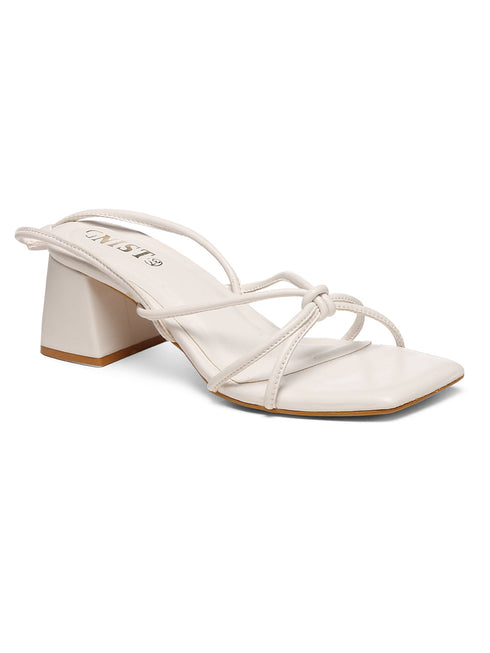 GNIST White Strappy Tie up Block Heel Sandal