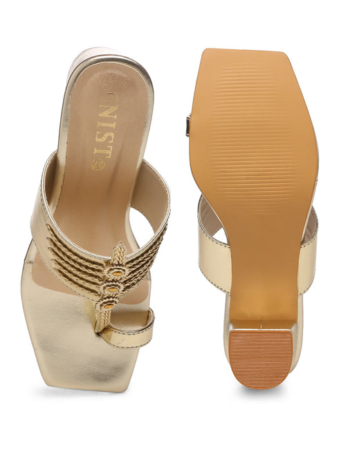 GNIST Gold Kolhapuri Ethnic Block Heel