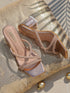 GNIST Rosegold Embellished Cross Strap Patent Block Heel