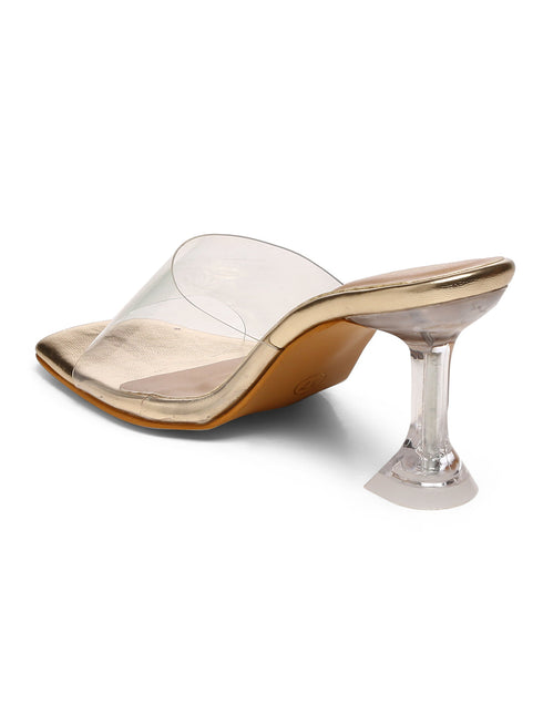 GNIST Gold Transparent Strap Stilettos Heel