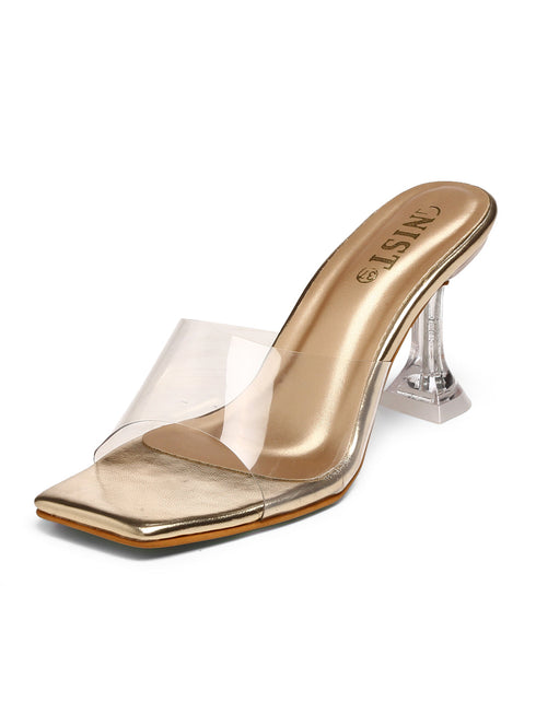 GNIST Gold Transparent Strap Stilettos Heel