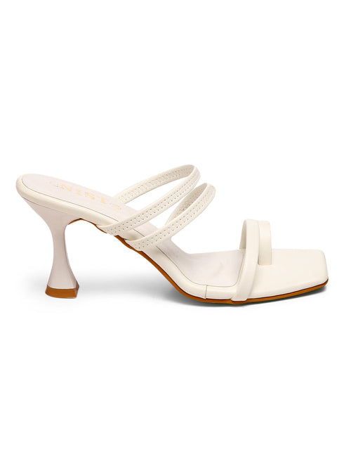 GNIST White Multi Strap Stilettos Heel