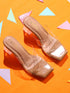 GNIST Beige Cross Strap Transparent Clear Block Heels