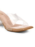 GNIST Beige Cross Strap Transparent Clear Block Heels