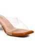 GNIST Tan Cross Strap Transparent Clear Block Heels