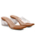 GNIST Tan Cross Strap Transparent Clear Block Heels