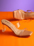 GNIST Beige Strappy Transparent Clear Block Heels