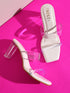 GNIST White Strappy Transparent Clear Block Heels