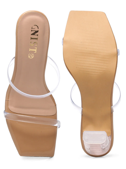 GNIST Beige Twin Transparent Strap Clear Block Heels