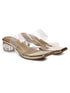 GNIST Gold Twin Strap Transparent Clear Block Heels