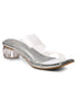 GNIST Silver Twin Strap Transparent Clear Block Heels