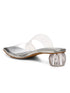 GNIST Silver Twin Strap Transparent Clear Block Heels