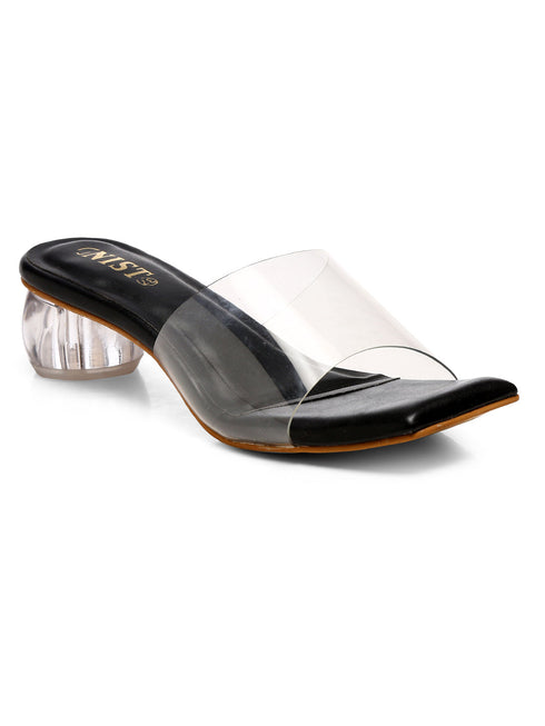 GNIST Black Toe Strap Transparent Clear Block Heels
