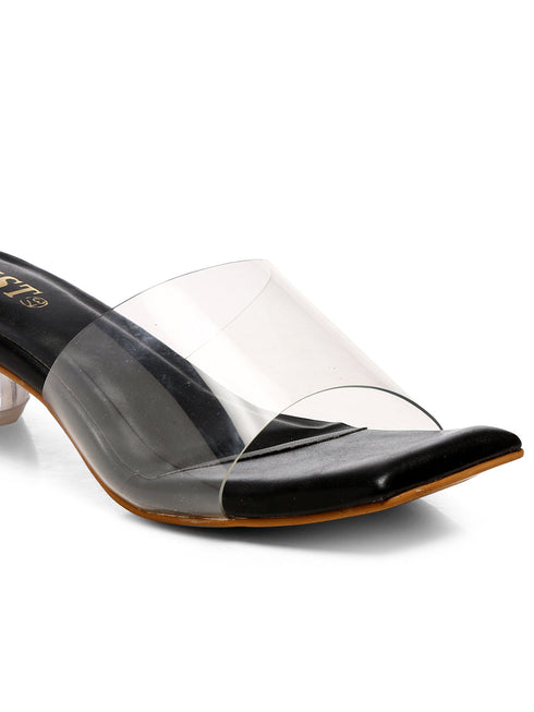 GNIST Black Toe Strap Transparent Clear Block Heels