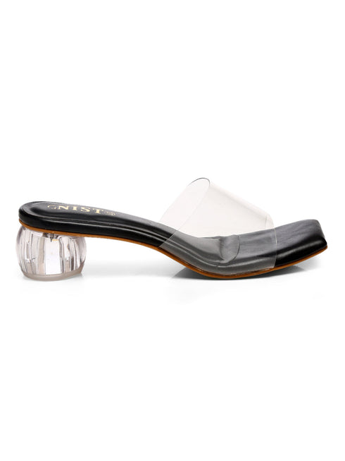 GNIST Black Toe Strap Transparent Clear Block Heels