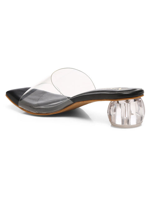 GNIST Black Toe Strap Transparent Clear Block Heels