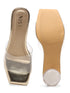 GNIST Gold Twin Strap Transparent Clear Block Heels