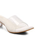 GNIST White Twin Strap Transparent Clear Block Heels