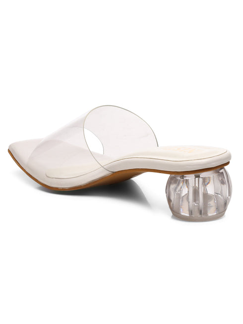 GNIST White Twin Strap Transparent Clear Block Heels
