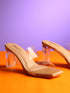 GNIST Beige Twin Strap Clear Block Heels